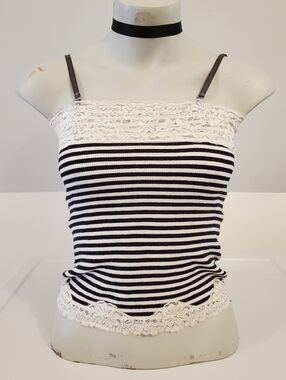 Y2k Cute Striped Tank w Lace